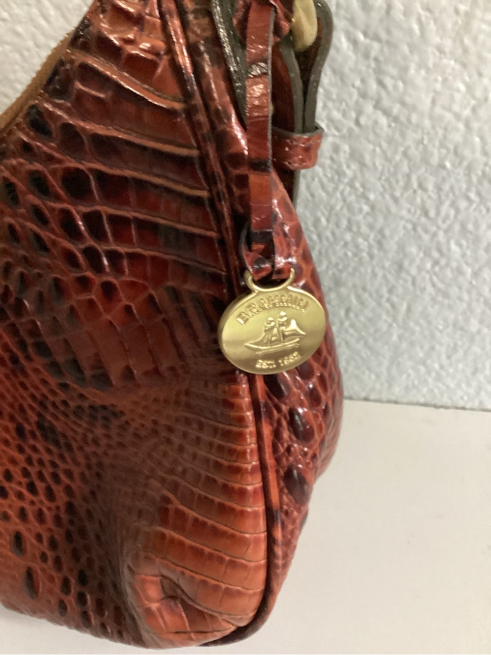 Brahmin Tabitha Croc-Embossed Shoulder Hobo Bag Like New - Picture 7 of 14